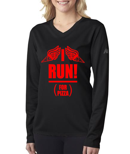 Running - I Run For Pizza - NB Ladies Black Long Sleeve Shirt